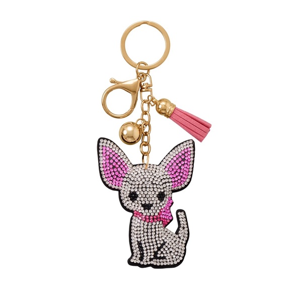 Accessories - New Crystal Sitting Chihuahua Dog Bag Charm with Gold Tone Hardware keychain